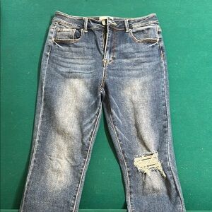 Blue Ankle Cropped Distressed Jeans